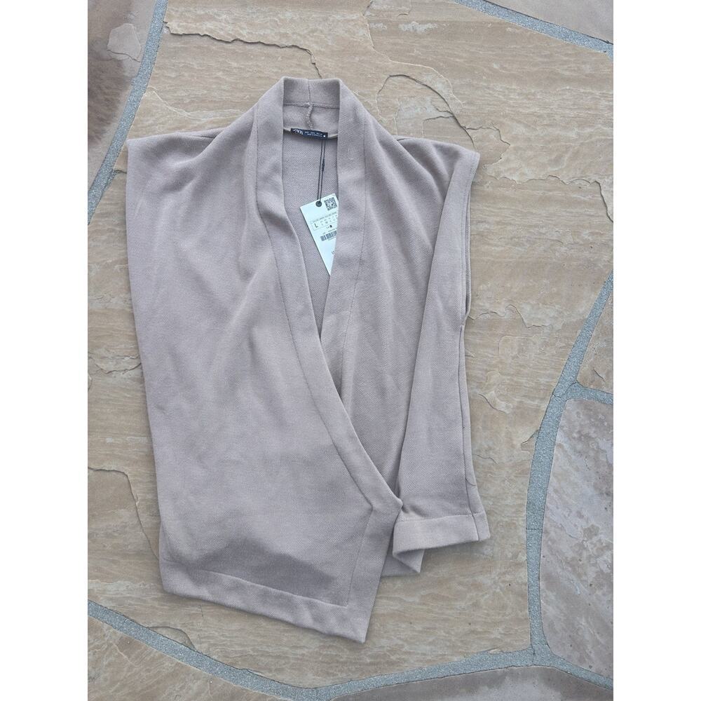 Zara Sweater Womens Large Sleeveless Knit Wrap Top Brown Beige NWT